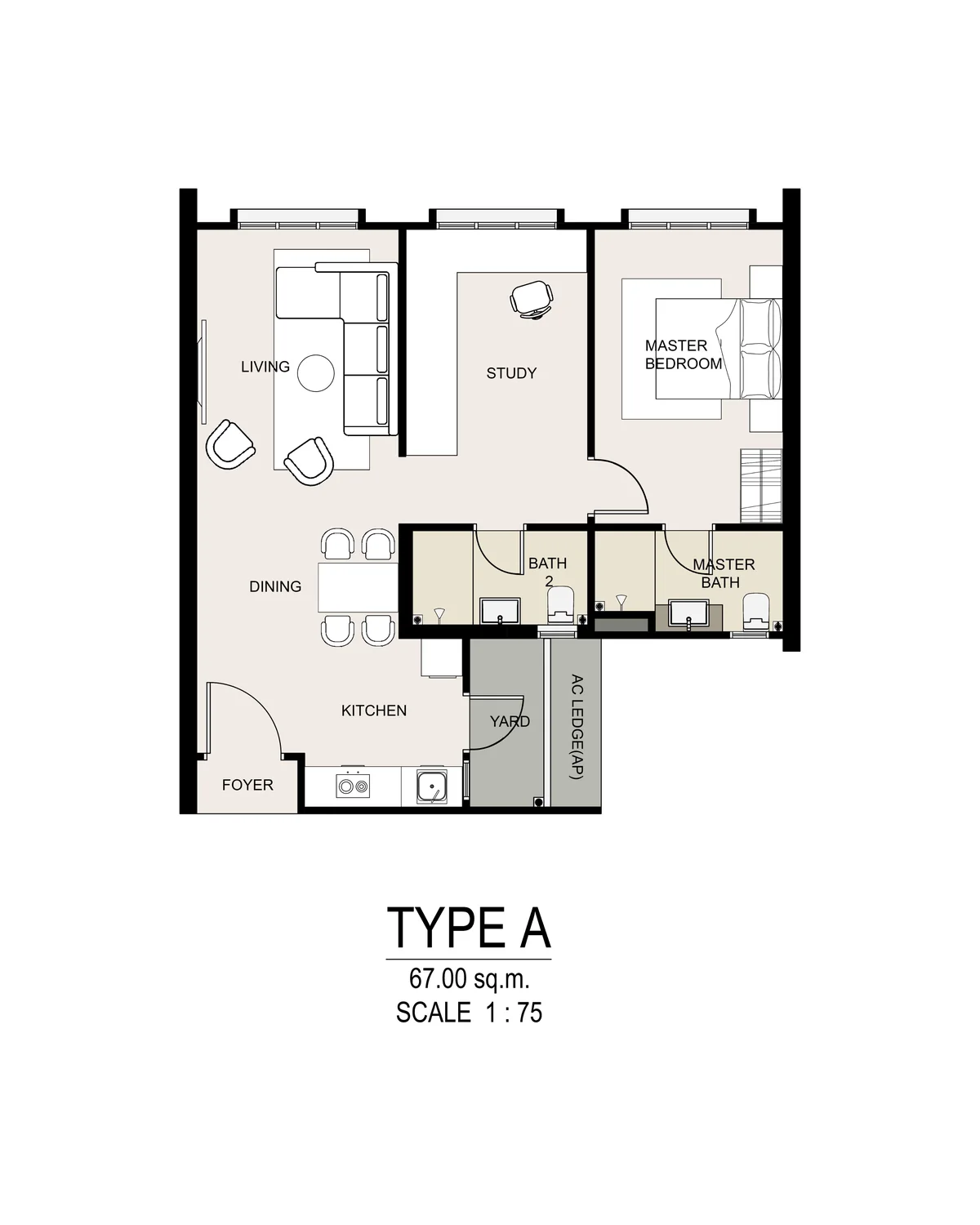 Type A floor plan, 721 sq ft